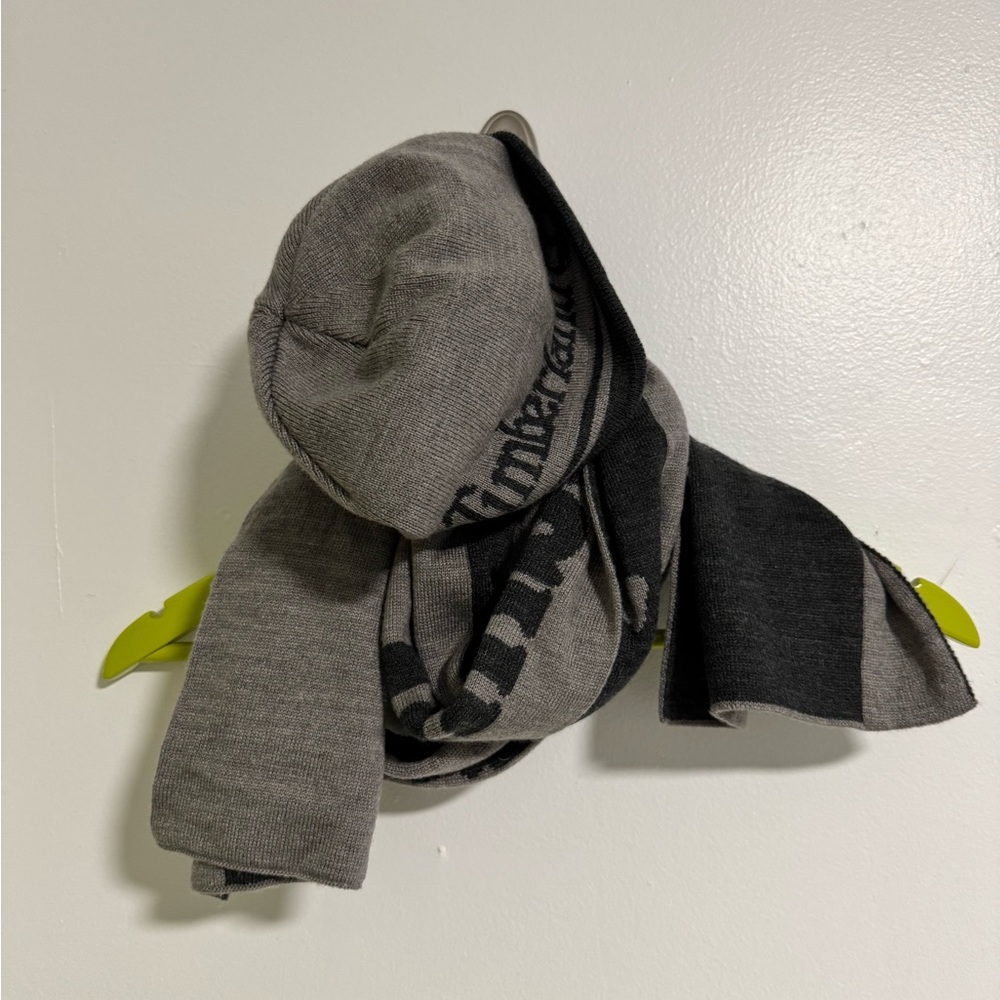 Timberland Reversible Dark Gray and Gray Logo Scarf - Picture 4 of 12